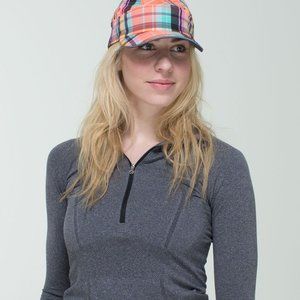 Lululemon Faster Than The Wind Run Hat Cap Rad Plaid Light Flare Cadet Blue